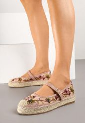 Różowe Espadryle z Siateczki na Plecionej Podeszwie Zdobione Haftem Evelritia. Czerwone espadryle Renee, z aplikacjami, z jeansu, eleganckie, bez obcasa. W wyprzedaży za 62.99 zł.