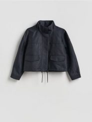 Kurtka ze stójką - granatowy. Niebieskie kurtki Reserved, l, bez wzorów, z bawełny, bez kaptura. Za 199.99 zł.