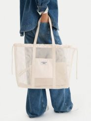 Guess Jeans Torebka WBEO-GUESS-M-003-09 Écru. Shopper bag Guess Jeans, z aplikacjami, z jeansu, bez dodatków. Za 159.99 zł.