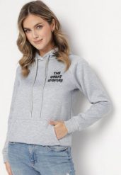Jasnoszara Bluza z Kapturem i Nadrukiem Masunes. Szare bluzy Born2be, l, bez wzorów, z polaru, casualowe, bez ramiączek, z kapturem. W wyprzedaży za 76.49 zł.
