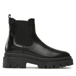 Sztyblety Tamaris. Czarne botki Tamaris, bez wzorów, bez obcasa, na płaskiej podeszwie, bez zapięcia. Za 349.99 zł.
