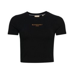 Dopasowana koszulka z motywem dla kobiet Superdry Sport Luxe. Czarne t-shirty sportowe Superdry, bez wzorów, bez ramiączek. Za 111.95 zł.