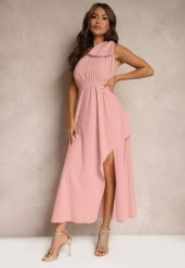 Różowa Sukienka Koktajlowa o Asymetrycznym Kroju na Jedno Ramię Ozdobiona Kokardą Vimorissa. Czerwone sukienki Renee, na co dzień, m, bez wzorów, eleganckie, z asymetrycznym kołnierzem, bez ramiączek, maxi, asymetryczne. W wyprzedaży za 75.99 zł.