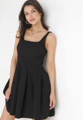 Czarna Sukienka Mini na Ramiączkach Azrani. Czarne sukienki Born2be, l, bez wzorów, wakacyjne, bez kołnierzyka, bez ramiączek, mini, rozkloszowane. Za 129.99 zł.