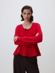 Sweter z kokardkami - czerwony. Czerwone swetry Reserved, l, bez wzorów, z dzianiny, bez ramiączek. Za 119.99 zł.