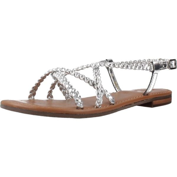 Sandały GEOX D SOZY S Srebrny. Szare sandały Geox, bez wzorów, ze skóry, bez obcasa, bez zapięcia. Za 297.99 zł.