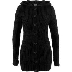 Sweter rozpinany z kapturem bonprix czarny. Czarne swetry bonprix. Za 99.99 zł.