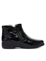 Caprice Botki 9-25460-45 Czarny. Czarne botki Caprice, bez wzorów, z lakierowanej skóry, bez obcasa, na płaskiej podeszwie, bez zapięcia. Za 489.99 zł.