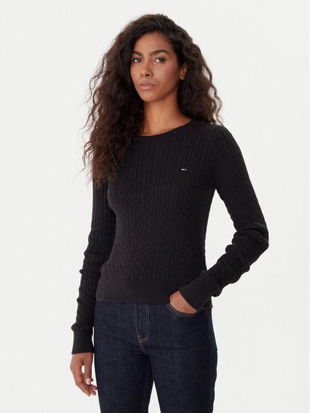 Tommy Jeans Sweter Cable Essential DW0DW22165 Czarny Regular Fit. Czarne swetry Tommy Jeans, xs, bez wzorów, z bawełny, bez ramiączek. Za 279.99 zł.