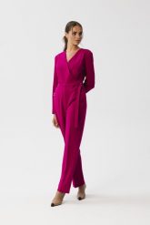 Śliwkowy Kombinezon z Wiązaniem w Talii. Czarne kombinezony MOE, l, bez wzorów, z elastanu, eleganckie, bez kołnierzyka, bez ramiączek. Za 379.90 zł.