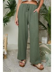 Le Monde du Lin Lniane spodnie w kolorze khaki rozmiar: 36/38. Brązowe spodnie materiałowe Le Monde du Lin, bez wzorów, ze lnu, klasyczne, z standardowym stanem. Za 121.99 zł.