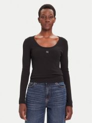 Calvin Klein Jeans Bluzka LV047D218G Czarny Slim Fit. Czarne bluzki Calvin Klein Jeans, xs, bez wzorów, z bawełny, bez kołnierzyka, bez ramiączek. Za 159.99 zł.