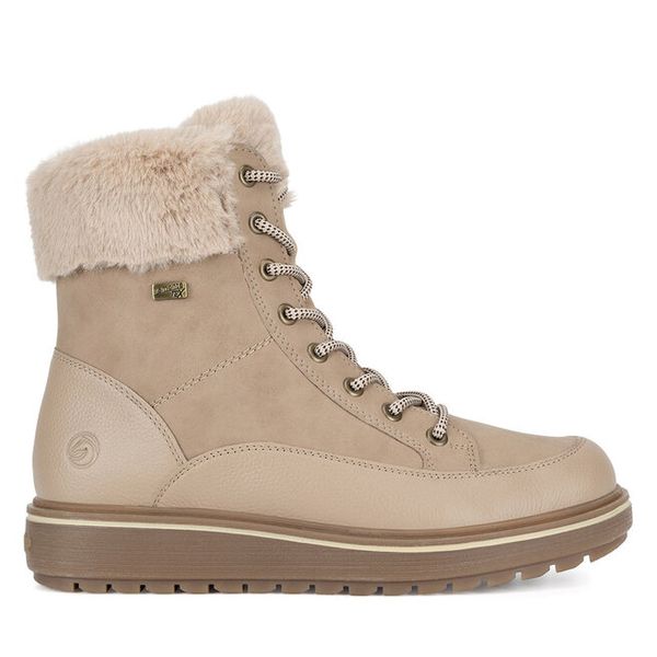 Botki Remonte. Brązowe botki Remonte, bez wzorów, bez obcasa, na płaskiej podeszwie, bez zapięcia. Za 398.99 zł.