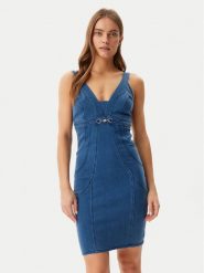 Guess Sukienka jeansowa W5GK75 D5LK0 Niebieski Regular Fit. Niebieskie sukienki Guess, l, z aplikacjami, z bawełny, bez kołnierzyka, bez ramiączek. Za 639.99 zł.