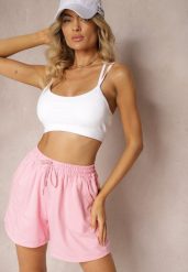 Różowe Dresowe Szorty High Waist z Gumką w Talii Narefia. Czerwone szorty Renee, w ażurowe wzory, z dresówki, eleganckie. W wyprzedaży za 23.99 zł.