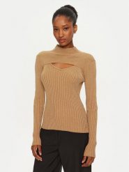 ARTIGLI Sweter ACMA000070 Złoty Slim Fit. Żółte swetry Artigli, m, bez wzorów, z wiskozy, bez ramiączek. Za 129.99 zł.