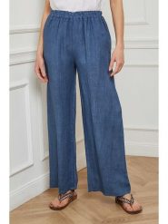 Fleur de Lin Lniane spodnie "Garibaldi" w kolorze granatowym rozmiar: XXL. Niebieskie spodnie materiałowe Fleur de Lin, bez wzorów, ze lnu. Za 121.99 zł.