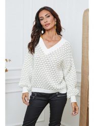 So Cachemire Sweter "Azul" w kolorze biało-beżowym rozmiar: L. Białe swetry So Cachemire, l, bez wzorów, ze splotem, bez ramiączek. Za 182.72 zł.