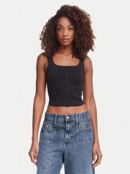 Guess Top W6YZ08 Z0979 Czarny Slim Fit. Czarne topy Guess, xs, z aplikacjami, z syntetyku, bez kołnierzyka, bez ramiączek. Za 214.99 zł.