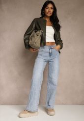 Niebieskie Jeansy z Bawełny o Szerokim Kroju High Waist Ozdobione Przetarciami Feless. Niebieskie jeansy Renee, l, bez wzorów, z bawełny, z podwyższonym stanem. Za 119.99 zł.