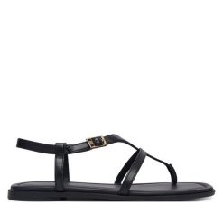 Sandały Tommy Hilfiger. Czarne sandały Tommy Hilfiger, bez wzorów, bez obcasa, na płaskiej podeszwie, bez zapięcia. Za 449.99 zł.