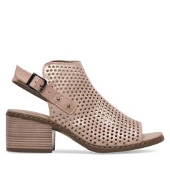 Sandały Rieker. Czerwone sandały Rieker, bez wzorów, bez obcasa, na słupku, bez zapięcia. Za 309.99 zł.