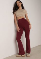 Bordowe Elastyczne Spodnie z Gumką w Talii i Wysokim Stanem Brinamla. Czerwone jeansy Born2be, l, bez wzorów, z jeansu, eleganckie, z podwyższonym stanem. Za 64.99 zł.