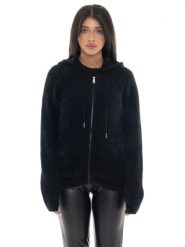 Damski sweter z kapturem i suwakiem z logo Leone 1947 Glam Winter. Czarne swetry LEONE 1947 APPAREL, l, bez wzorów, bez ramiączek. Za 471.52 zł.