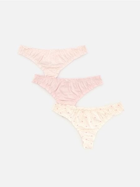 Majtki stringi 3 pack - pastelowy róż. Czerwone stringi Reserved, bez wzorów. Za 49.99 zł.