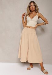 Jasnobeżowe Spodnie Szerokie Luźne High Waist Inestria. Brązowe jeansy Renee, m, bez wzorów, z jeansu, z podwyższonym stanem. W wyprzedaży za 39.99 zł.