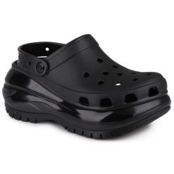 Klapki chodaki damskie sportowe Crocs MEGA CRUSH. Czarne klapki Crocs, bez wzorów, z jeansu, klasyczne, bez obcasa, na platformie, bez zapięcia. Za 279.00 zł.