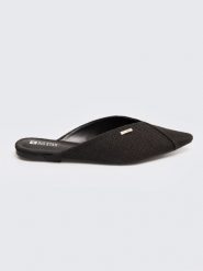 Klapki damskie eleganckie czarne RR274210 906. Czarne klapki BIG STAR, bez wzorów, z materiału, biznesowe, bez obcasa, bez zapięcia. Za 179.99 zł.