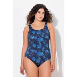 Damskie Strój kąpielowy liście bez miękkich miseczek z recyklingu. Niebieskie stroje jednoczęściowe Ulla Popken, bez wzorów, z elastanu, sportowe. Za 199.99 zł.