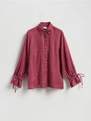 Lniana koszula z wiązaniami - brudny róż. Czerwone koszule Reserved, l, bez wzorów, z tkaniny, bez kołnierzyka, bez ramiączek. Za 199.99 zł.