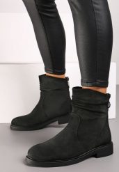 Czarne Botki w Stylu Boho z Marszczoną Cholewką i Suwakiem Raihana. Czarne botki Born2be, bez wzorów, z jeansu, boho, bez obcasa, na obcasie, bez zapięcia. W wyprzedaży za 104.99 zł.