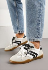 Białe Sneakersy Tenisówki z Geometrycznym Motywem Telanilia. Białe trampki Born2be, bez wzorów, z jeansu, eleganckie, bez zapięcia. W wyprzedaży za 84.99 zł.