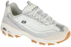 Buty sportowe Sneakersy damskie, D'Lites - Dazzling Shine. Białe buty treningowe Skechers, bez wzorów, z materiału, przed kostkę, bez zapięcia, trekkingowe. Za 279.99 zł.
