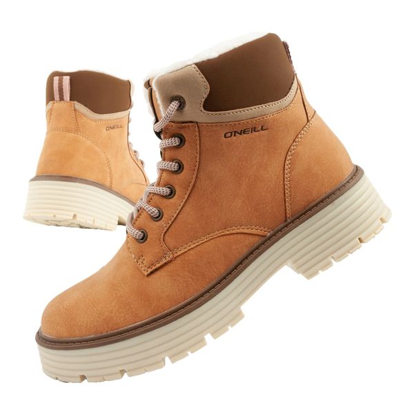 Buty trapery zimowe za kostkę damskie O'neill ocieplane. Brązowe traperki O'Neill, bez wzorów, z materiału, za kostkę, bez obcasa, bez zapięcia. Za 278.90 zł.