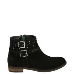 ZAMSZOWE BOTKI W KOLORZE CZARNYM 044893 BLACK. Czarne botki Venezia, bez wzorów, ze skóry, bez obcasa, bez zapięcia. Za 169.00 zł.