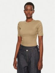 IVY OAK T-Shirt Kristin IO1100X2351 Khaki Slim Fit. Brązowe t-shirty IVY & OAK, m, bez wzorów, z bawełny, bez kołnierzyka, bez ramiączek. Za 229.99 zł.