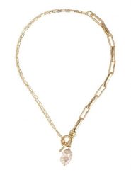 Otazu Pozłacany naszyjnik z perełką Swarovski - dł. 41 cm rozmiar: onesize. Żółte naszyjniki Otazu, z materiału, z perłą, pozłacane. Za 173.99 zł.