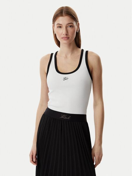 KARL LAGERFELD Top B2W17003 Biały Slim Fit. Białe topy KARL LAGERFELD, xl, bez wzorów, z bawełny, bez kołnierzyka, bez ramiączek. Za 250.99 zł.