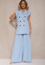 Niebieskie Spodnie Garniturowe o Szerokim Kroju High Waist Peavelle. Niebieskie jeansy Renee, m, bez wzorów, z jeansu, eleganckie, z podwyższonym stanem. W wyprzedaży za 50.99 zł.