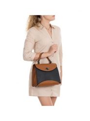 Lia Biassoni Skórzana torebka "Arera" w kolorze czarno-karmelowym - 29 x 23 x 13 cm rozmiar: onesize. Brązowe torebki klasyczne Lia Biassoni, bez wzorów, z materiału, bez dodatków. Za 339.99 zł.