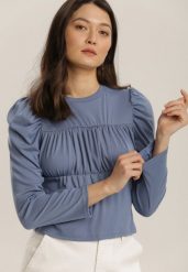 Niebieska Bluzka Daeicea. Niebieskie bluzki Renee, s, bez wzorów, z bawełny, bez kołnierzyka, bez ramiączek. W wyprzedaży za 47.99 zł.