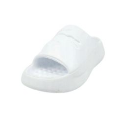 Klapki Damskie Serve. Białe klapki Lacoste, bez wzorów, z materiału, z otwartym noskiem, bez obcasa, na obcasie, bez zapięcia. Za 199.00 zł.