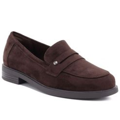 Półbuty damskie loafersy lordsy brązowe Potocki SZ12832. Brązowe półbuty wsuwane POTOCKI, bez wzorów, ze skóry ekologicznej, bez obcasa. Za 129.99 zł.