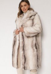 Biały Płaszcz Futro z Szerokim Kołnierzem i Kieszeniami Ezinda. Białe płaszcze Born2be, l, bez wzorów, z futra, biznesowe, bez kaptura. Za 339.99 zł.