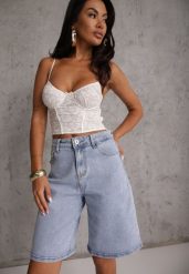 Jasnoniebieskie Jeansowe Szorty Casual Typu Jorts High Waits z Bawełny Nysalina. Niebieskie szorty Renee, bez wzorów, z bawełny, casualowe. Za 99.99 zł.