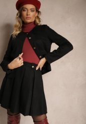 Czarna Rozkloszowana Spódnica z Ekozamszu z Plisami w Stylu Preppy Sealia. Czarne spódnice Renee, do pracy, l, bez wzorów, biznesowe, mini, dopasowane. W wyprzedaży za 83.99 zł.